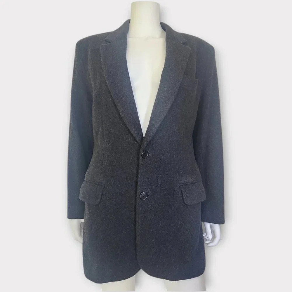 Vintage DKNY Womens Wool Cashmere Blazer Size 8 Gray Longline 2 Button 90s Y2K